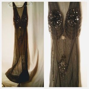 Sexy sheer w beaded covered privates intimate gown